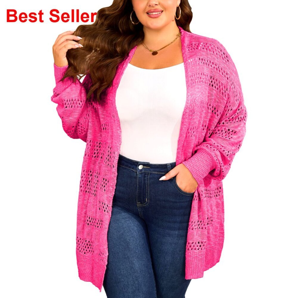 Plus Size Crochet Cardigan Oversized Open Front Knit Sweater Boho